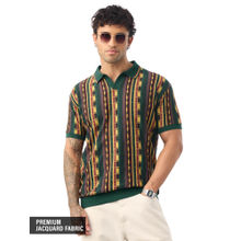 The Souled Store Jacquard: Retro Threads Men Green Polo T-Shirt