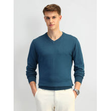Arrow Blue Solid Cotton Sweater
