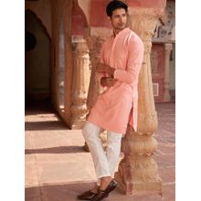 Jompers Peach Viscose Rayon Regular Full Sleeves Kurta With Pyjama