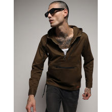 Campus Sutra Men's Brown Half-Zip Utility Jacket With Contrast Drawstring