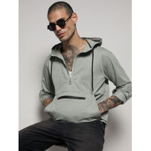 Campus Sutra Men's Sage Green Half-Zip Utility Jacket With Contrast Drawstring