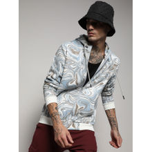 Campus Sutra Men's Icy Blue & Olive Green Contrast Fluid Zip Front Hoodie