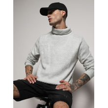 Campus Sutra Men's Light Grey Herringbone Textured Pullover Sweater
