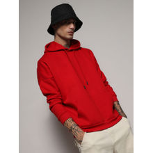 Campus Sutra Men's Crimson Red Oversized Basic Hoodie With Kangaroo Pocket