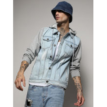 CAHOOT Men's Blue & Grey Light-Wash Denim Jacket With Sweatshirt Sleeve