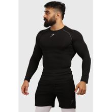 FUAARK Mens Black Compression Fit Crew Neck Full Sleeves Stylish Gym T-Shirt