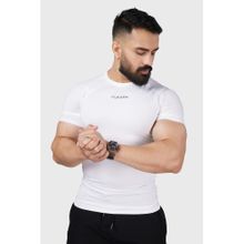 FUAARK Mens White Compression Fit Crew Neck Short Sleeves Stylish Gym T-Shirt