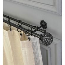 The Decor Mart 48"-88" Ventilia Metal Finial Extendable Double Curtain Rod Black 19Mm (Hardware Included)