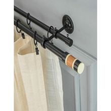 The Decor Mart 84"-144" Bw Wood Finial Extendable Double Curtain Rod Black 19Mm (Hardware Included)