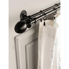 The Decor Mart Extendable Double Curtain Rod with Black Metal Finial Hardware (48-88 Inch)