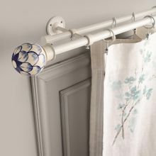The Decor Mart Extendable Double Curtain Rod Blue Pottery Finial Hardware (48-88 Inch)