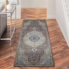 OBSESSIONS Anti-Static Machine Made Polyester Bedside Runner, Purple & L Beige