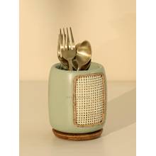 Brick Brown Green Solid Wood Cutlery Holder