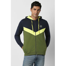 Peter England Navy Blue Colorblock Regular Fit Hoodie