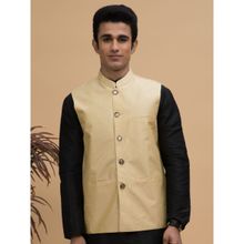 NEUDIS Men Golden Solid Silk Blend Nehru Jacket