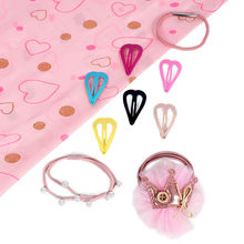Lil' Star by Ayesha Multi Color Heart Hair Clips, Pink-Gold Crown & Pearl Embellished Rubber Band
