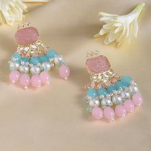 Zaveri Pearls Pink & Turquoise Stone & Cluster Beads Drop Earring-ZPFK15373