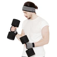 Bharatasya Unisex Sports Set Running Gym Yoga Unisex Cotton Headband And Gloves - Black