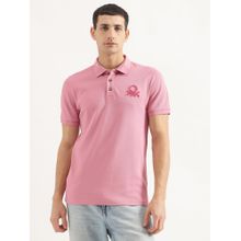 United Colors of Benetton Men Regular Fit Collar Neck Solid/Plain Pink Polo T-Shirt