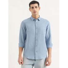 United Colors of Benetton Men Regular Fit Collar Neck Solid/Plain Blue Shirt