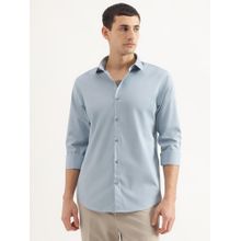 United Colors of Benetton Men Slim Fit Collar Neck Solid/Plain Blue Shirt