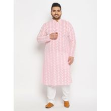 Vastramay Plus Men's Pink And White Pure Cotton Kurta Pyjama (Set of 2)