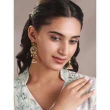 Priyaasi Blue Floral Leaf Gold-Plated Jhumka Earrings
