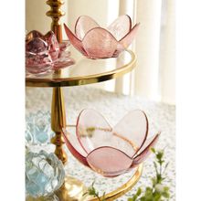 Pure Home + Living Pink Hammered Floral Glass Bowl with Gold Rim - Large