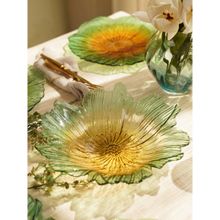 Pure Home + Living Green and Yellow Floral Shaped Glass Serving Bowl