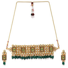 Asmitta Wedding Wear Gold Plated Kundan Pearl Meenakari Choker Necklace