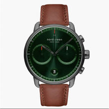 Nordgreen Pioneer Green Sunray Dial With Brown Leather Watch Strap For Men