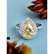 Soleil 92.5 Sterling Silver White Rhodium With Yellow Stone Pear Ring