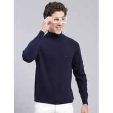 Monte Carlo Mens Solid Navy Blue High Neck Sweater