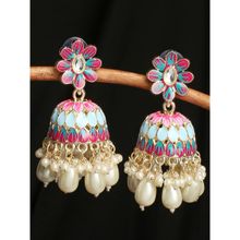 OOMPH Pink & Turquoise Blue Meenakari Ethic Jhumka Earrings