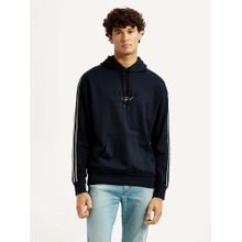Levi's Men Navy Blue Striped Full Sleeves Hoodie