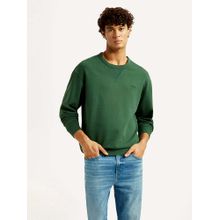 Levi's Men Overdyed Solid Green Crew Neck Sweatshirt