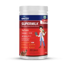 Gritzo SuperMilk Genius+ (13+ y Boys),13g Protein with Zero Refined Sugar, Double Chocolate, 400 g