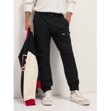 THE BEAR HOUSE Mens Black Relaxed Fit Solid Cotton Joggers