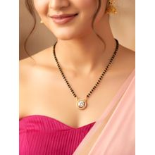 LUCKY JEWELLERY 18K Gold Plated American Diamond Stone Mangalsutra with Black Beads