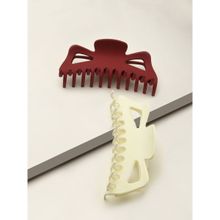 Toniq Stylish Maroonwhite Hair Claw Clips Gift Set -Set Of 2