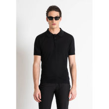 Antony Morato Men Black Solid Collar Short Sleeves Polo T-Shirt