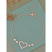 Ornate Jewels 925 Silver Rose Gold American Diamond Love Heart Bracelet Valentine Gift for Girlfriend