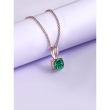 Ornate Jewels 925 Silver Rose Gold Green Emerald Solitaire Pendant With Chain for Women and Girls