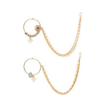 Zaveri Pearls Combo Of 2 Enamelling & Kundan With Chain Link Bridal Hoop Nose Ring (ZPFK9588)