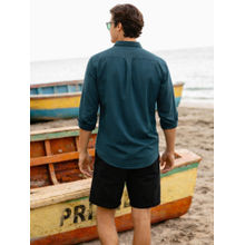 Louis Philippe Mens Soft Feel Over Dyed Solid Teal Slim fit Casual Shirt