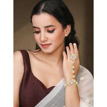 Peora Gold Plated Kundan and Beads Studded Haath Panja Haath Phool Ethnic Fashion for Women