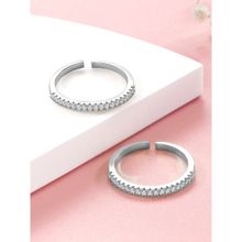 Peora Silver Plated Cubic Zirconia Studded Adjustable Toe Ring Bichiya Fancy for Women