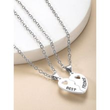 Peora Silver Plated Heart Shape Best Friends Pendant Chain Necklace (Pack of 2)