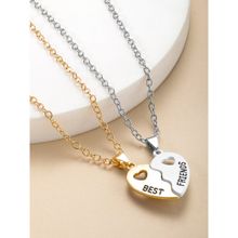 Peora Silver and Gold Plated Heart Shape Best Friends Pendant Chain Necklace (Pack of 2)