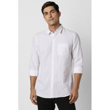 Peter England Men Cotton Textured Collar Neck Slim Fit White Shirt